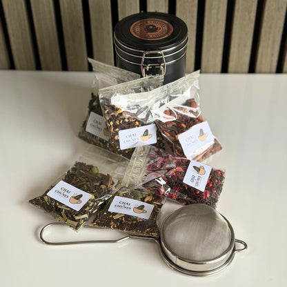 The Deluxe Edition Gift Box (100g Chai or The Mixtape Variety Pack + Tin + Strainer)