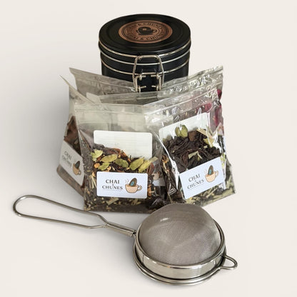 The Deluxe Edition Gift Box (100g Chai or The Mixtape Variety Pack + Tin + Strainer)